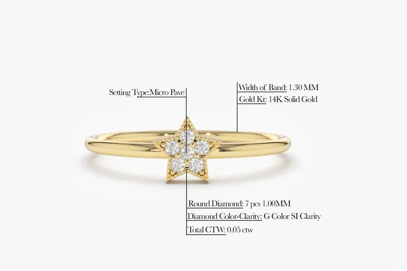 0.05CTW Star Shaped Lab Grown Diamond Engagement Ring