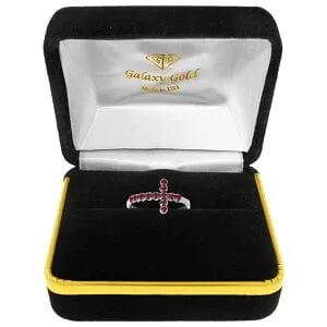 0.3 Carat 14K Solid White Gold Cross Ring Natural Ruby