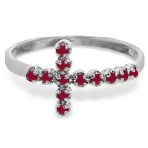 0.3 Carat 14K Solid White Gold Cross Ring Natural Ruby