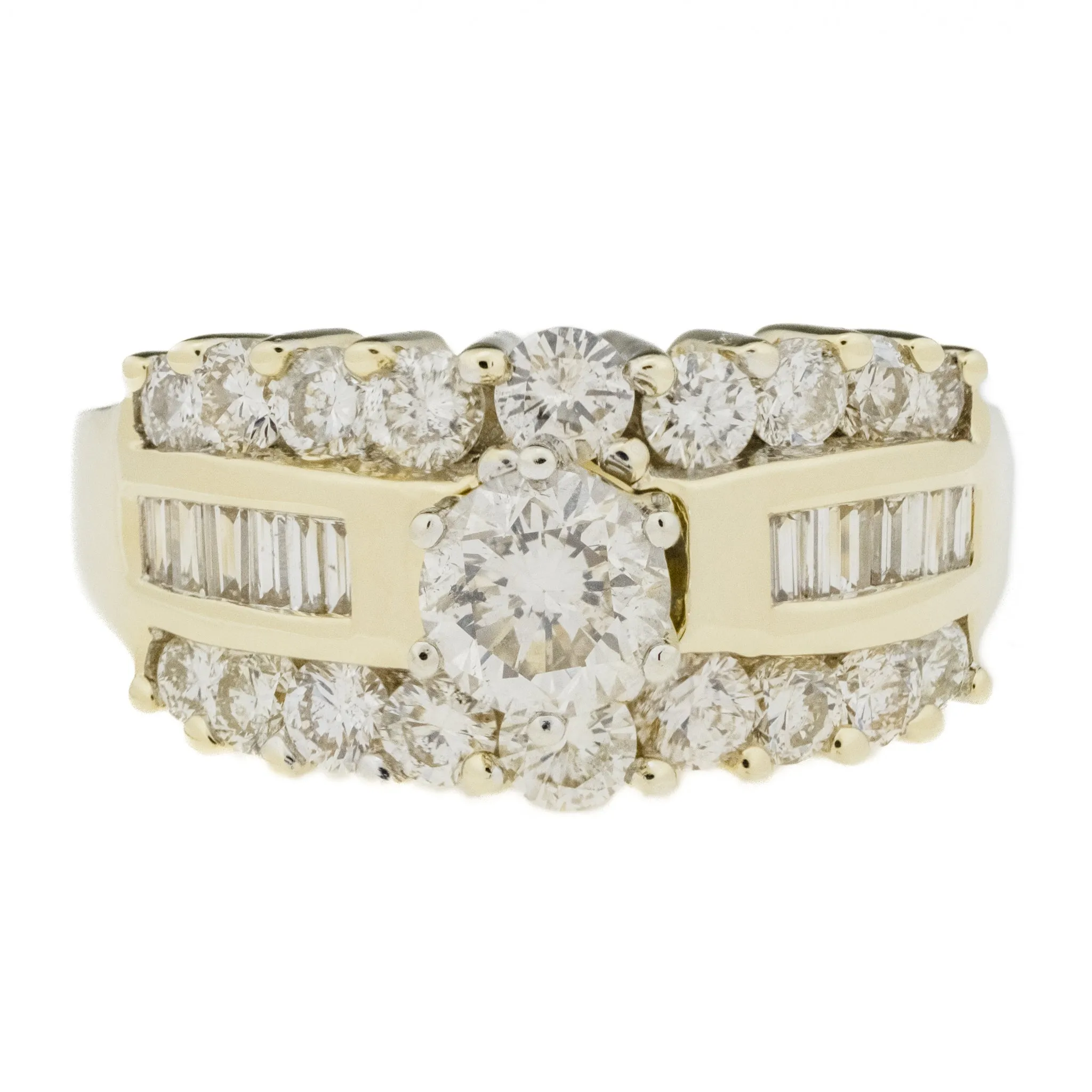 0.56ct Round Brilliant Diamond & Accented Diamond Engagement Ring in 14K Yellow Gold - Size 7.25