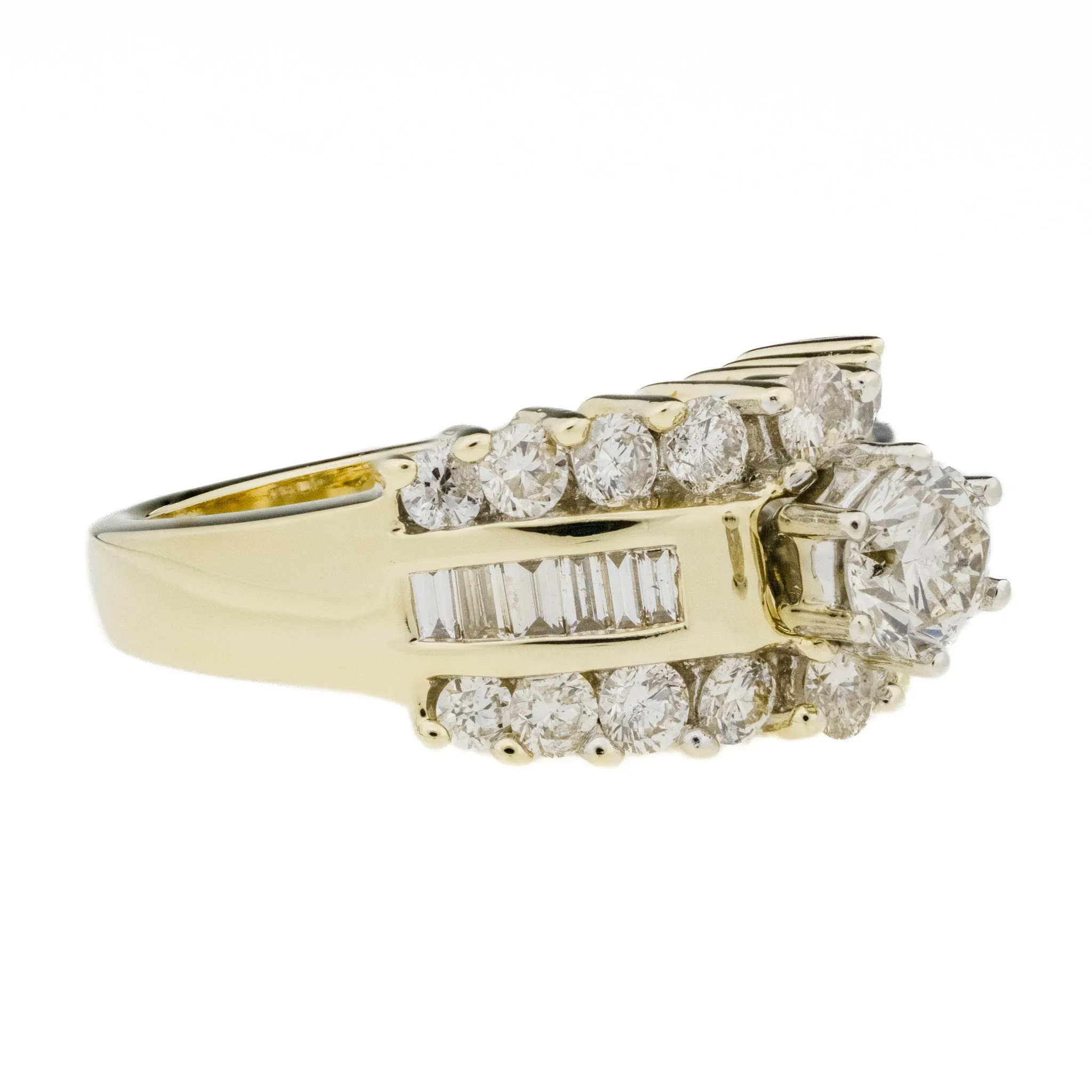 0.56ct Round Brilliant Diamond & Accented Diamond Engagement Ring in 14K Yellow Gold - Size 7.25