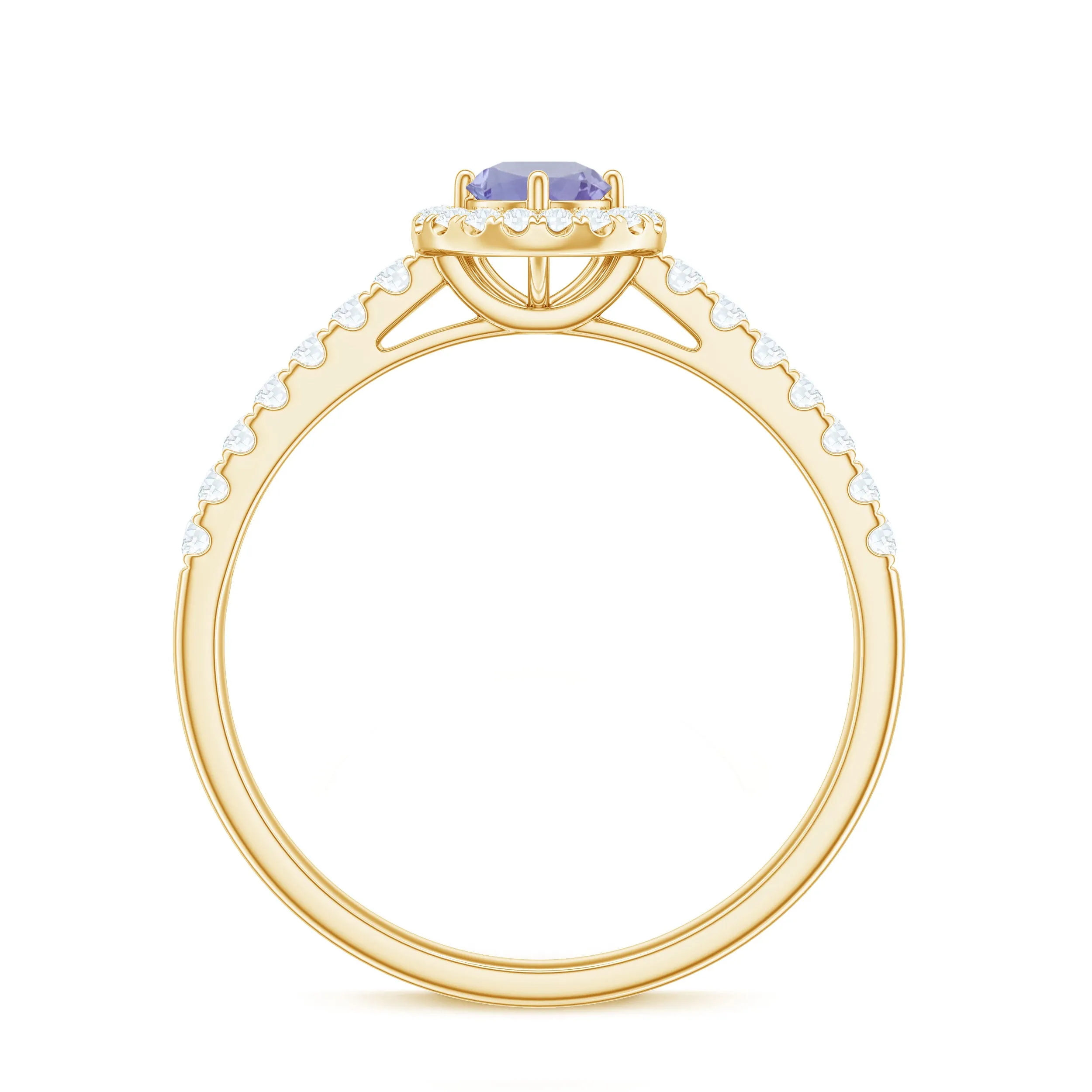 0.75 CT Tanzanite and Diamond Halo Engagement Ring