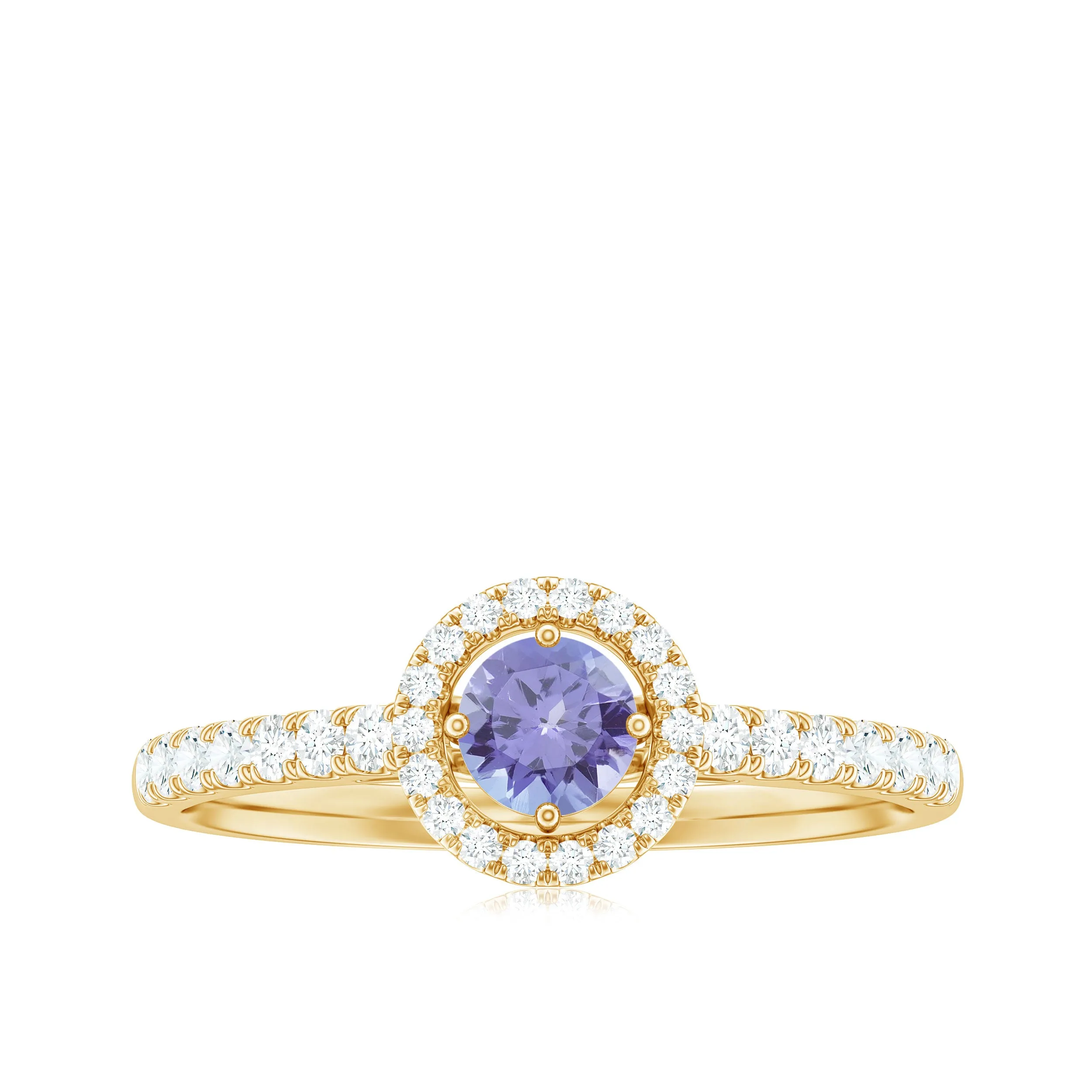 0.75 CT Tanzanite and Diamond Halo Engagement Ring