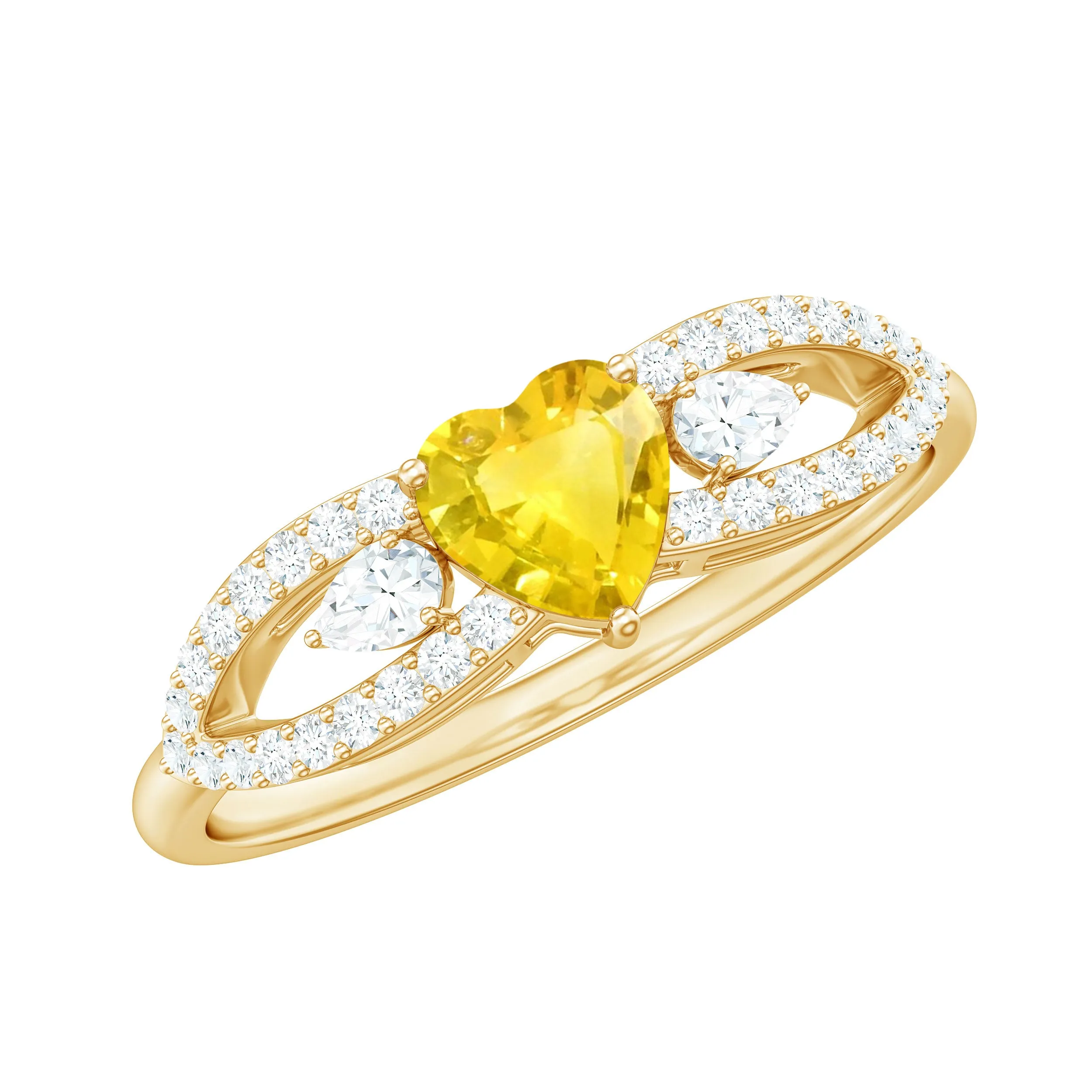 1 CT Solitaire Yellow Sapphire Heart Engagement Ring with Diamond