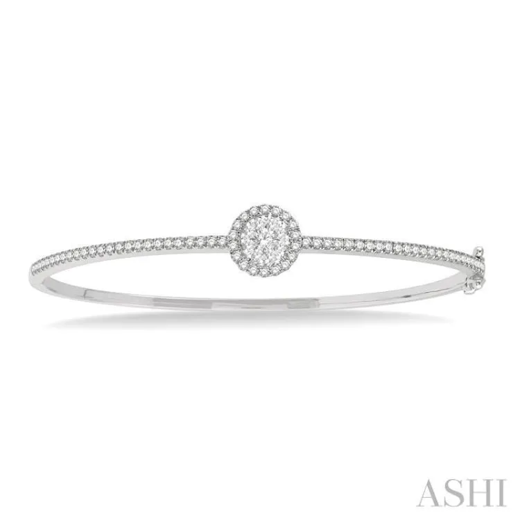 1 ctw Circular Lovebright Round Cut Diamond Stackable Bangle in 14K White Gold