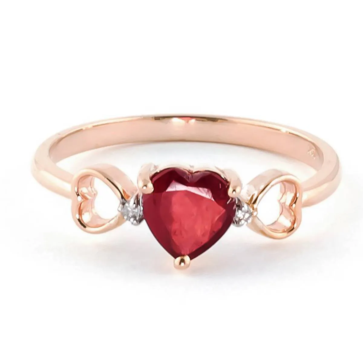 1.01 Carat 14K Solid Rose Gold Tri Heart Ruby Diamond Ring