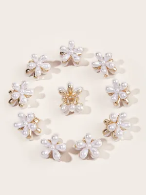 10pcs Faux Pearl Flower Decor Hair Claw for Women Barrette Styling Hair