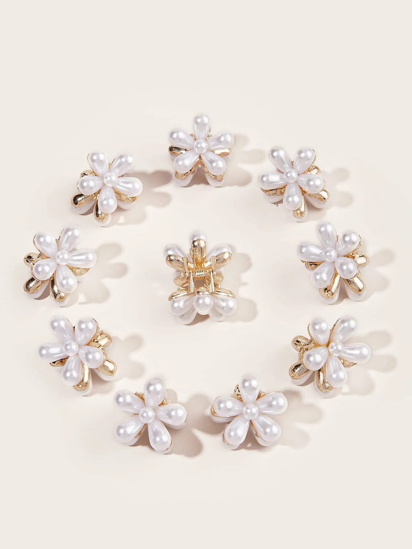 10pcs Faux Pearl Flower Decor Hair Claw for Women Barrette Styling Hair