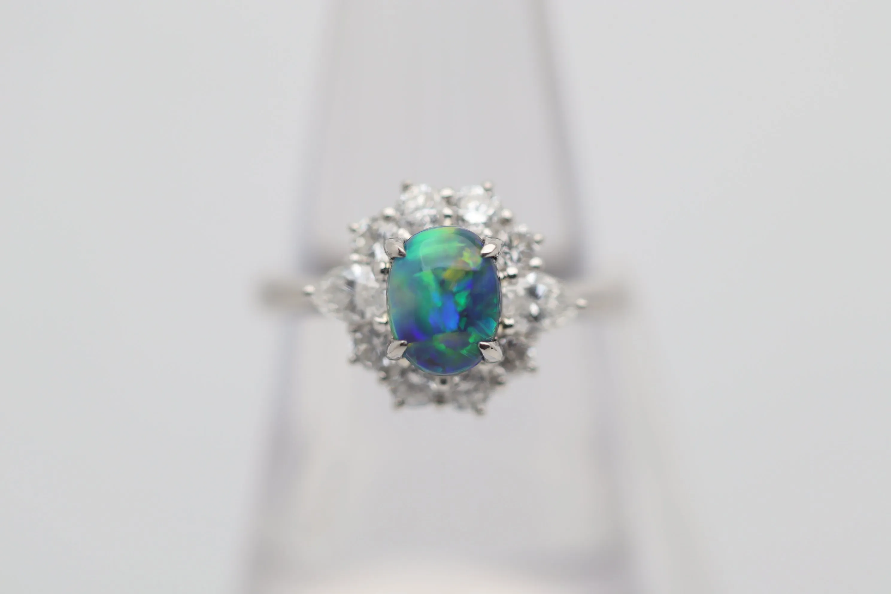 1.11 Carat Fine Australian Black Opal Diamond Platinum Ring