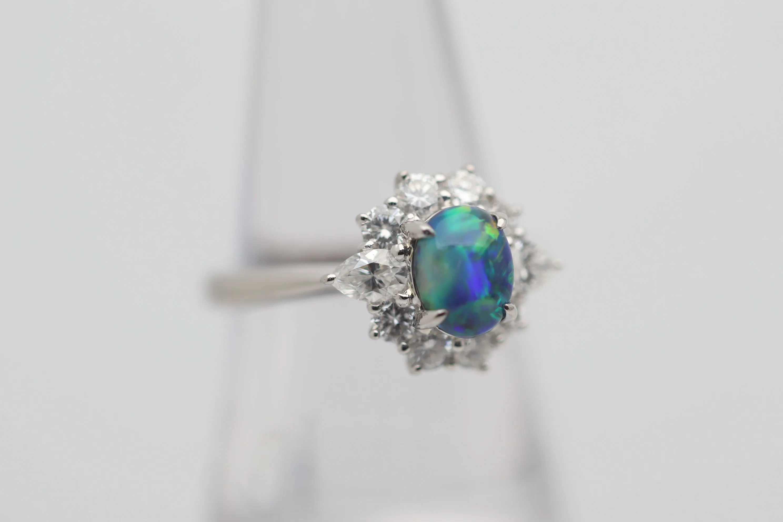 1.11 Carat Fine Australian Black Opal Diamond Platinum Ring