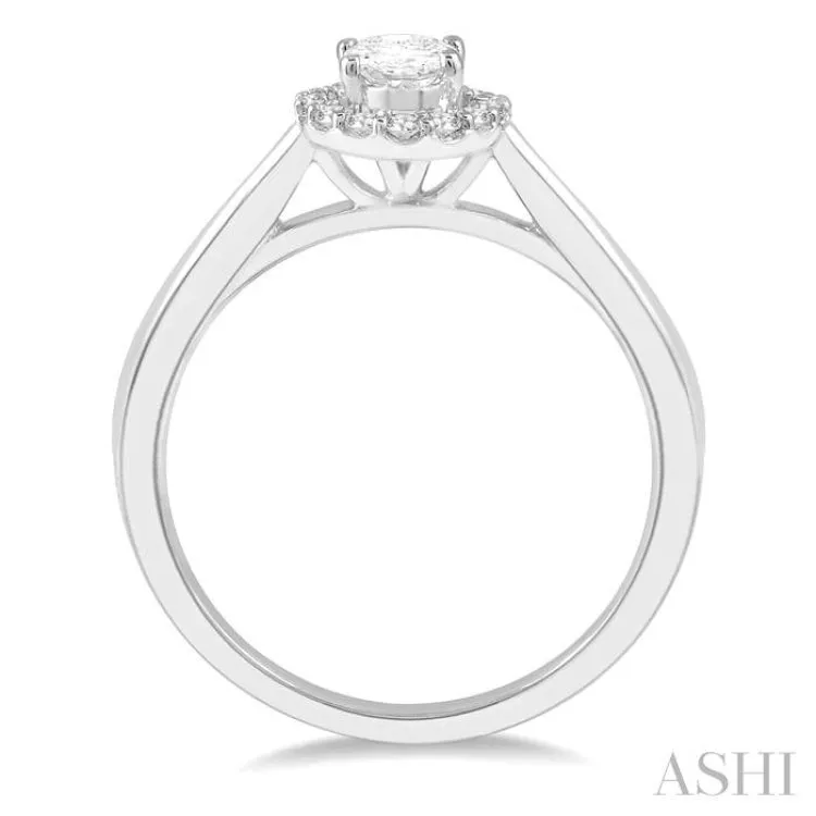 1/3 Ctw Round Cut Diamond Halo Engagement Ring With 1/4 ct Oval Cut Center Stone in 14K White Gold