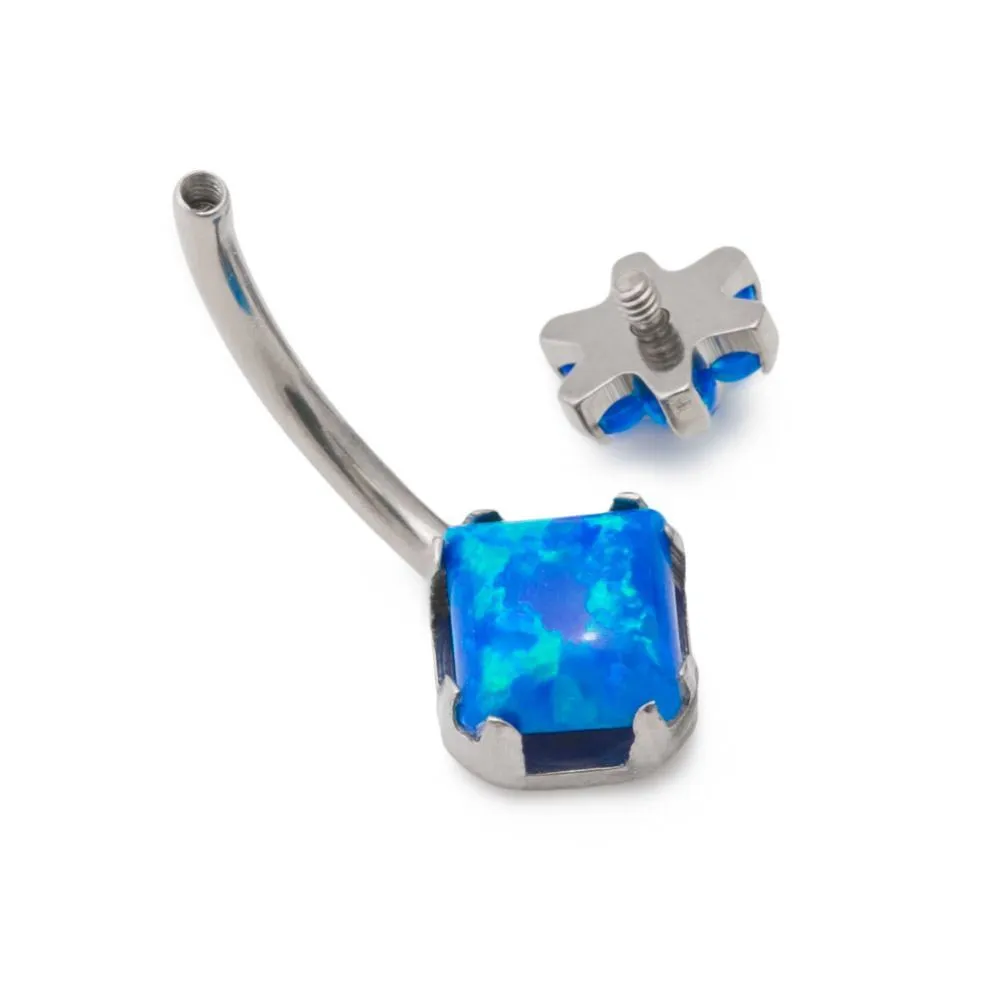 14g 7/16” Internally Threaded Princess-Cut Opal Titanium Belly Button Ring with Opal Flower Top