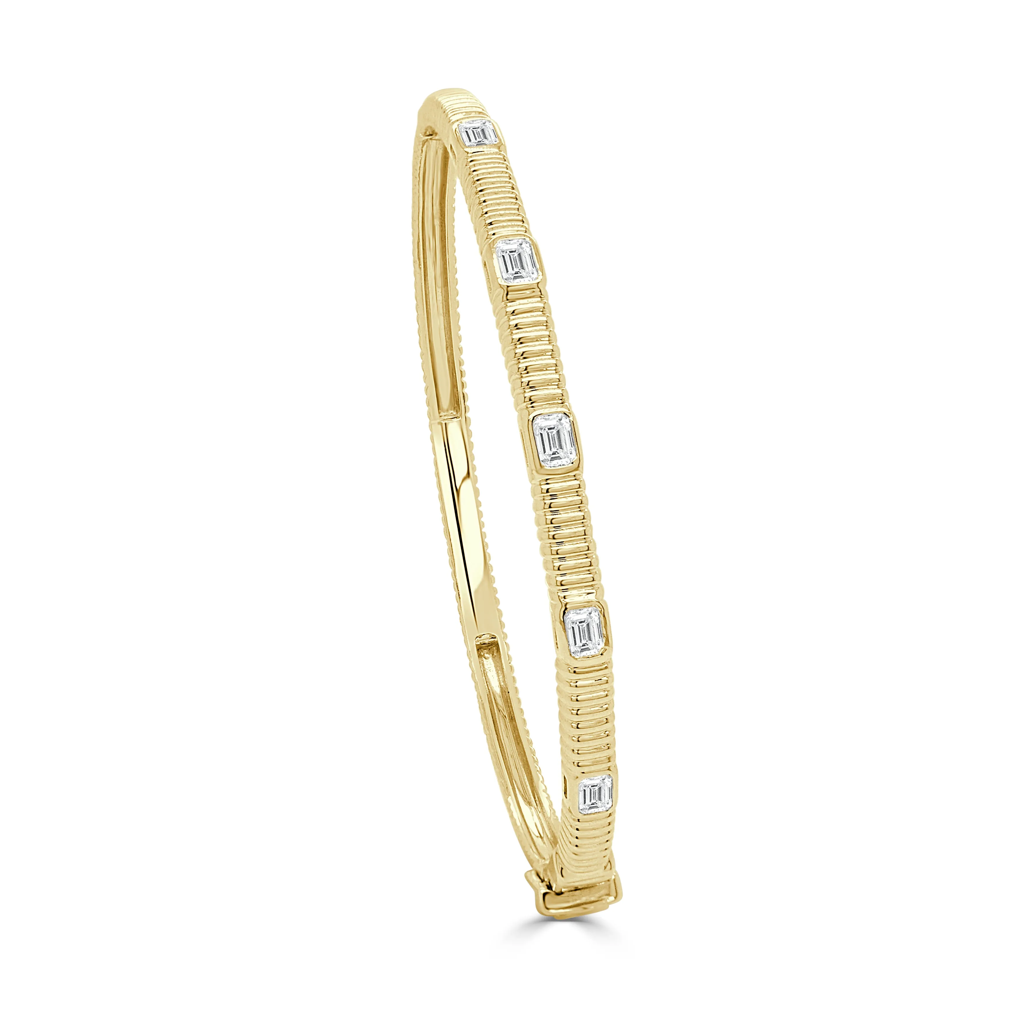 14K Gold & Emerald Cut Diamond Bangle - 0.77ct