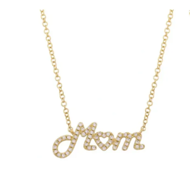 14k Mom Necklace With Heart- In Stock