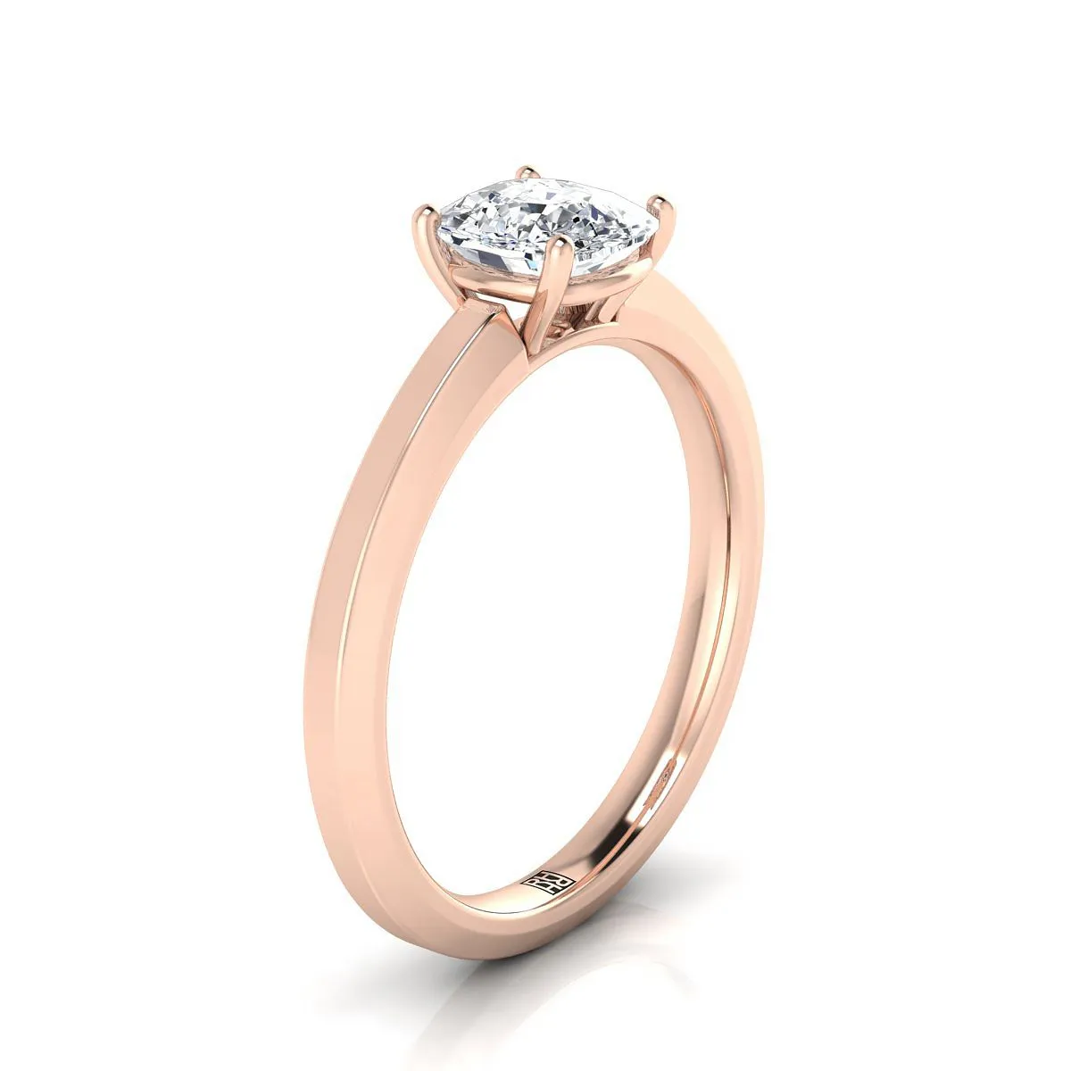 14K Rose Gold Cushion  Beveled Edge Comfort Style Bright Finish Solitaire Engagement Ring