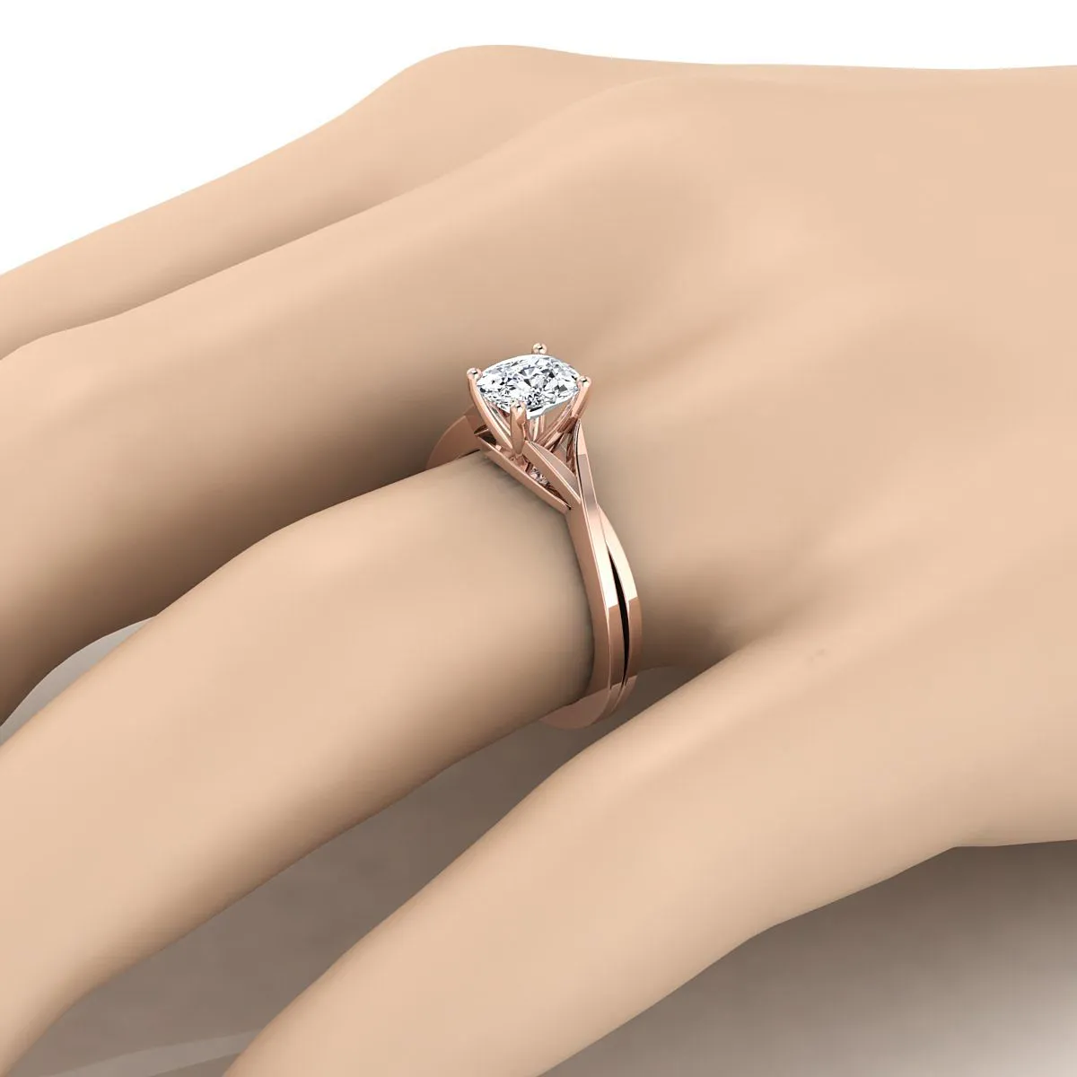 14K Rose Gold Cushion Delicate Twist Solitaire Engagement Ring