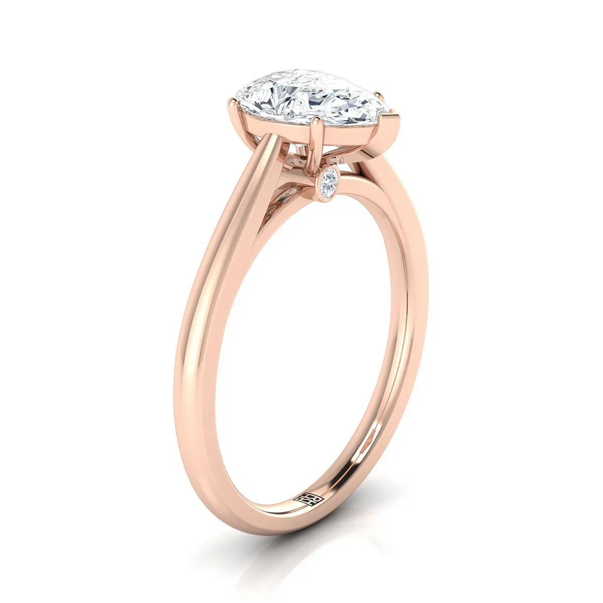 14K Rose Gold Pear Shape Center Rounded Comfort Fit Secret Stone Solitaire Engagement Ring