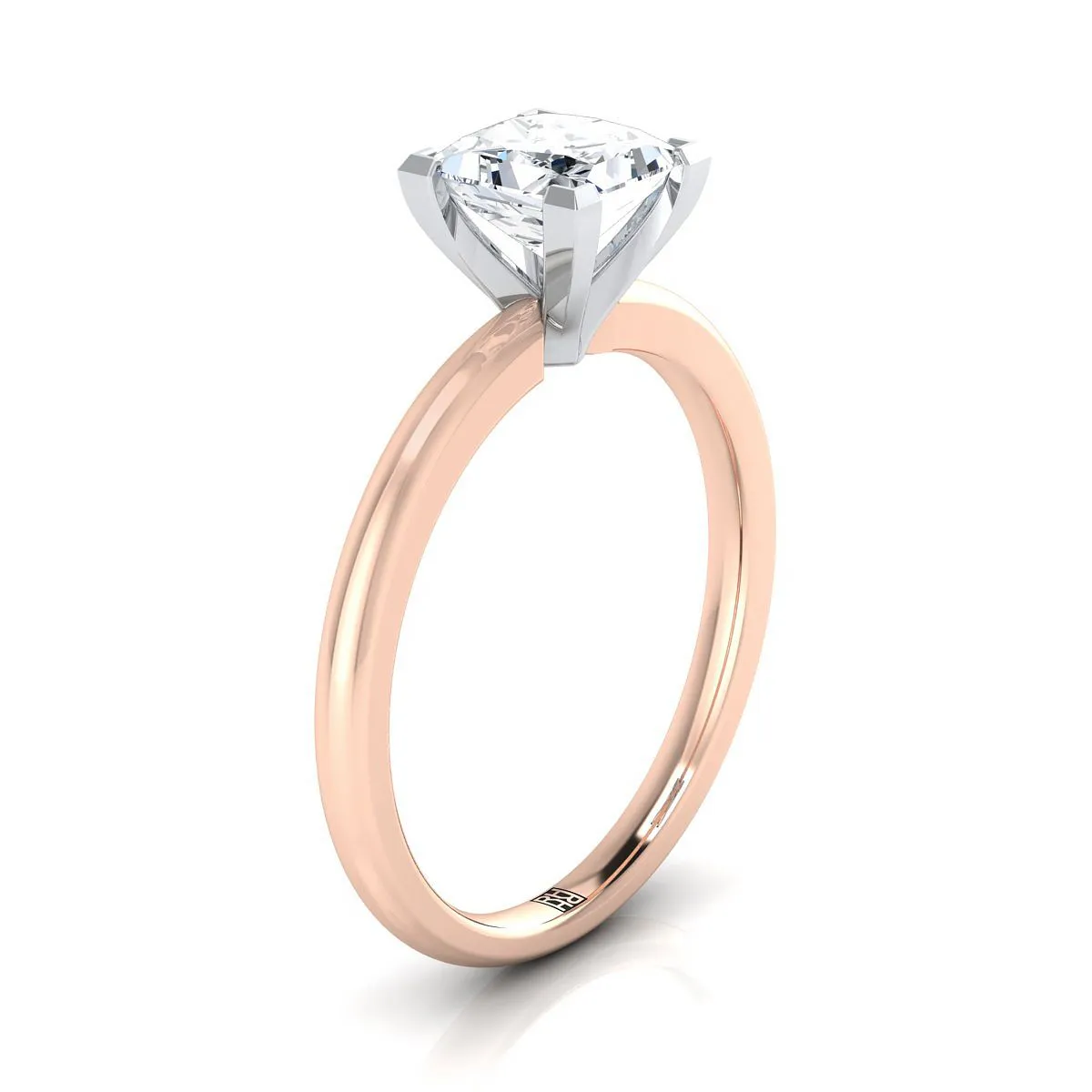 14K Rose Gold Princess Cut  Round Comfort Fit Claw Prong Solitaire Engagement Ring