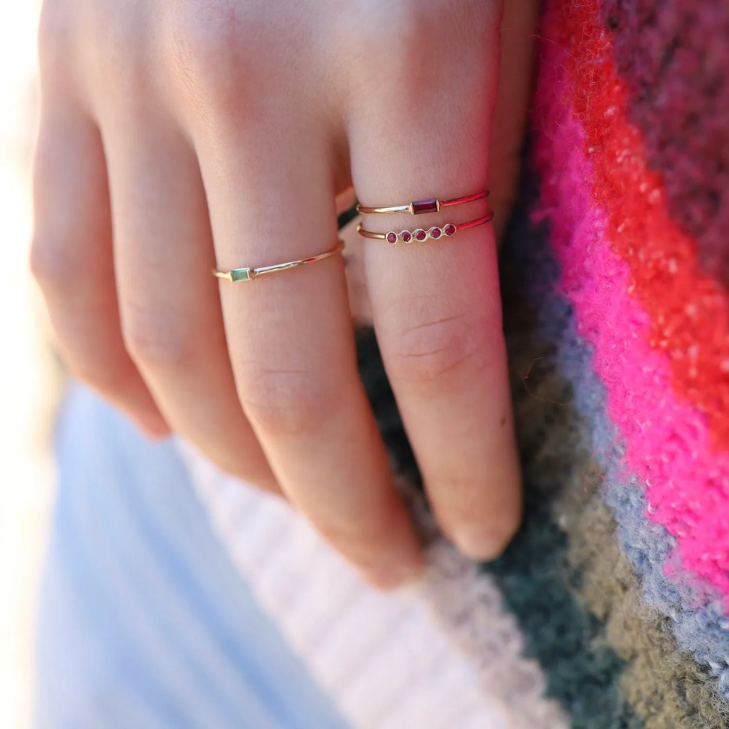 14k Small Horizontal Ruby Baguette Ring