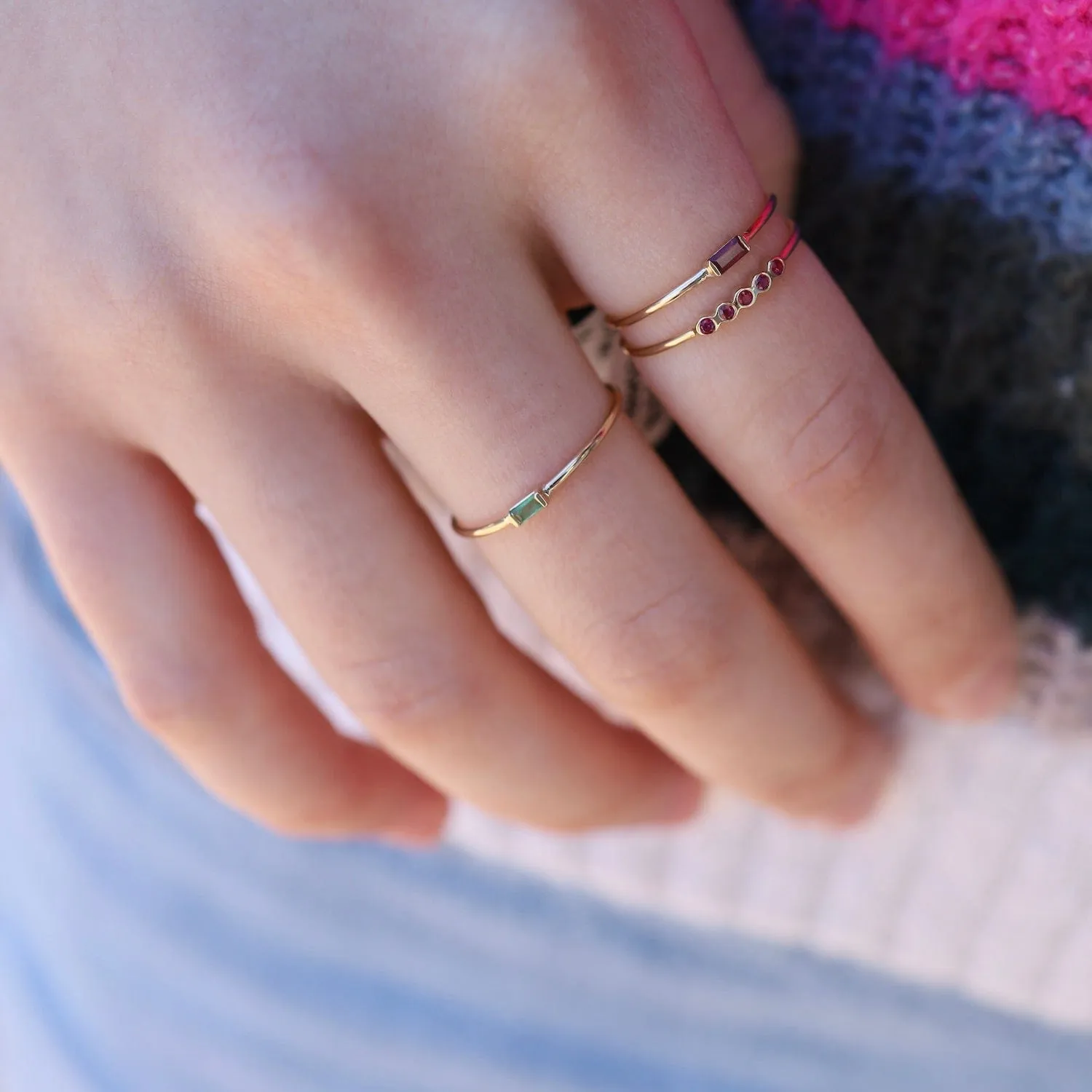 14k Small Horizontal Ruby Baguette Ring