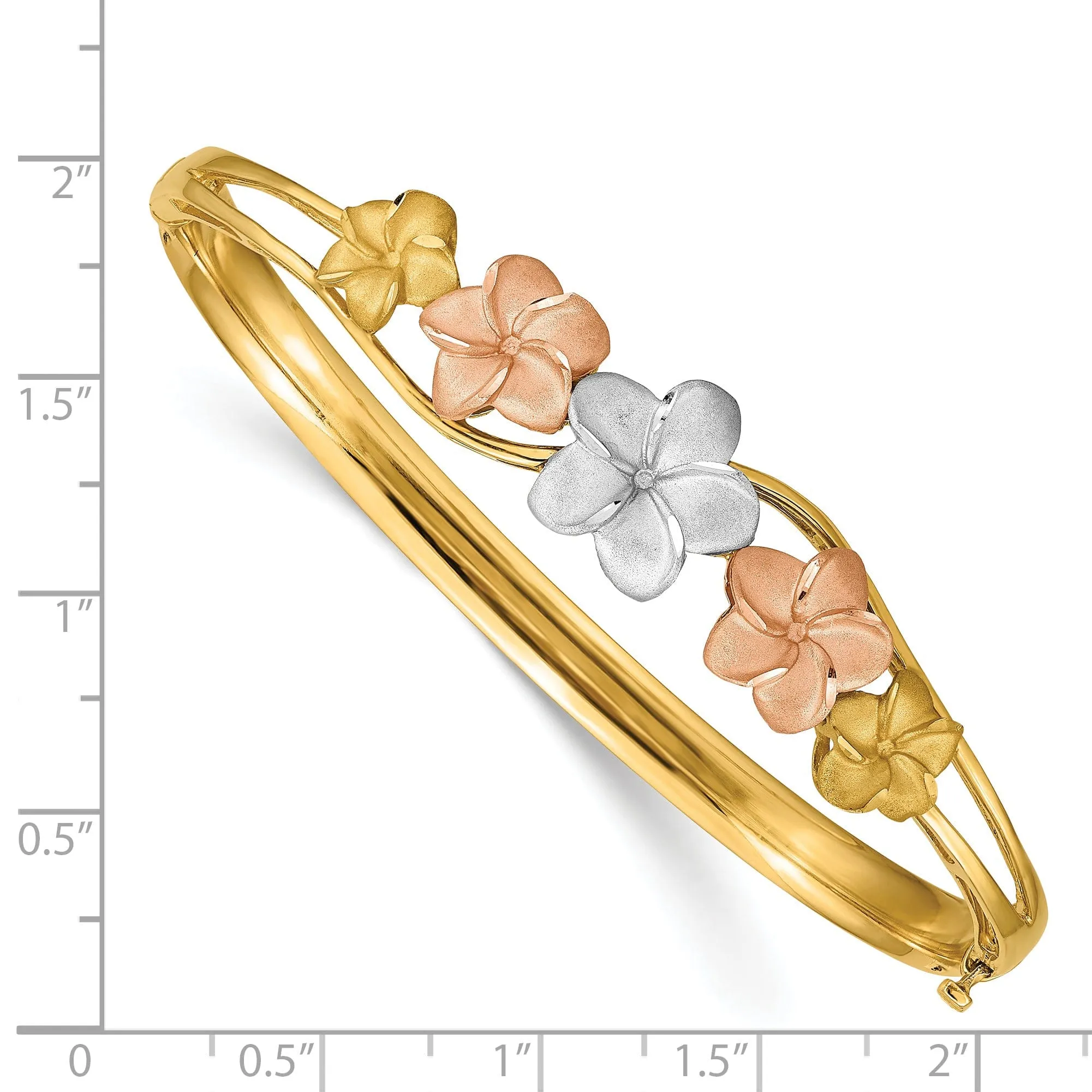 14k Tri-color Gold Plumeria Bangle