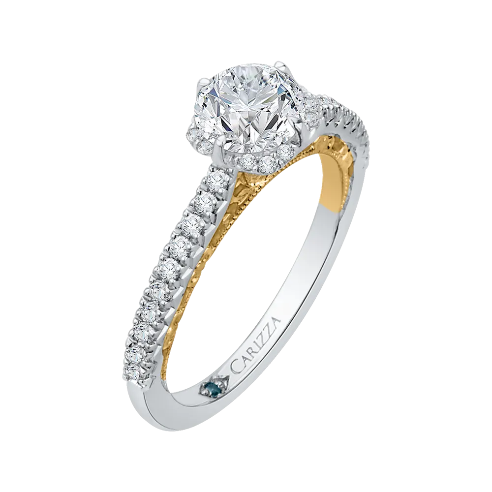 14K Two Tone Gold Round Diamond Engagement Ring (Semi Mount)