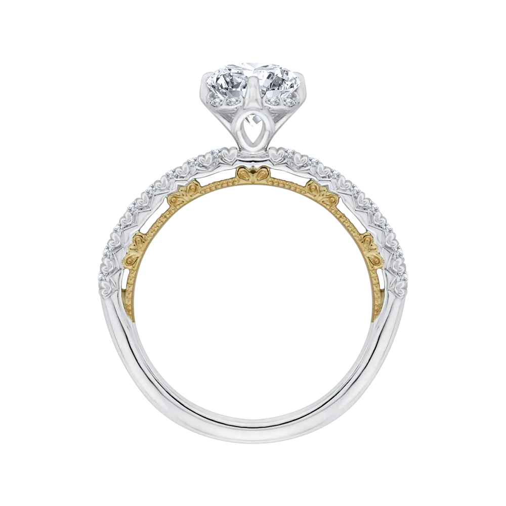 14K Two Tone Gold Round Diamond Engagement Ring (Semi Mount)