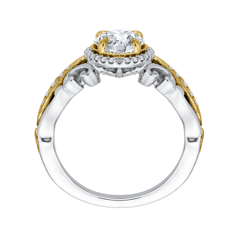 14K Two Tone Gold Round Diamond Halo Engagement Ring (Semi Mount)