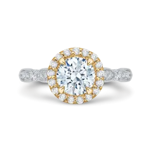 14K Two Tone Gold Round Diamond Halo Vintage Engagement Ring (Semi Mount)