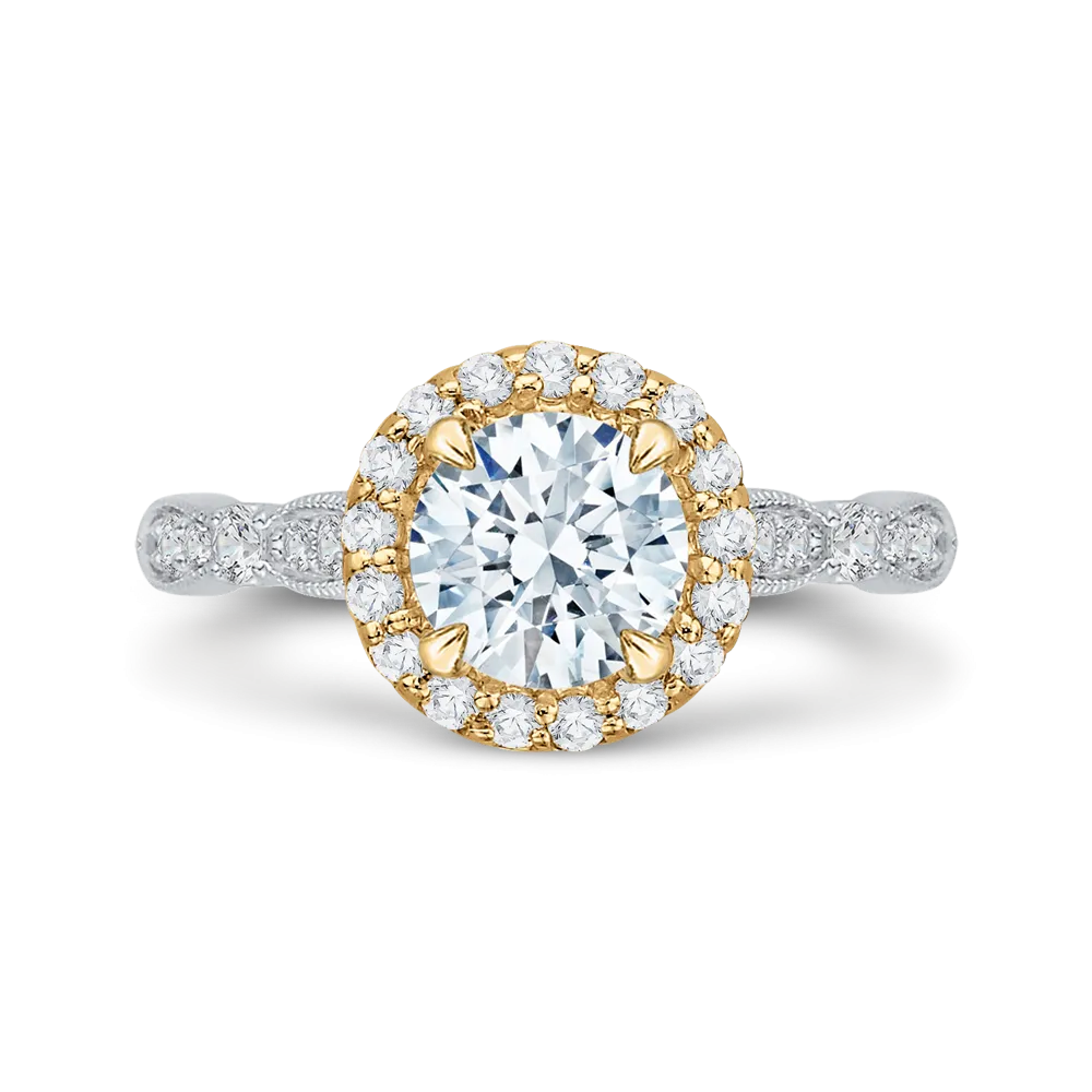 14K Two Tone Gold Round Diamond Halo Vintage Engagement Ring (Semi Mount)