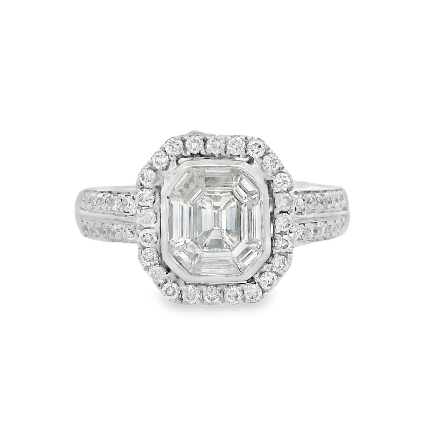 14K White Baguette Diamond Geometric Engagement Ring