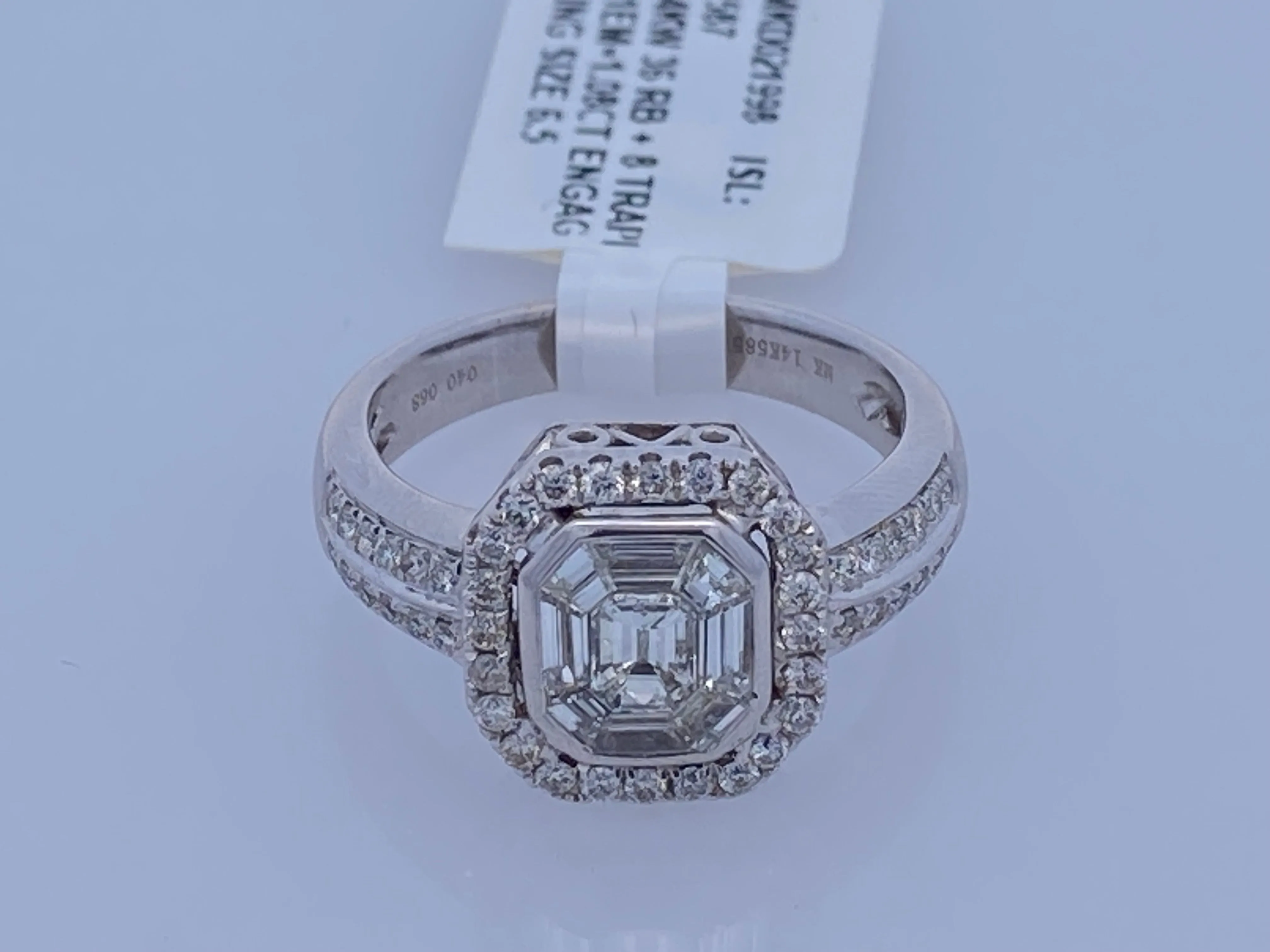 14K White Baguette Diamond Geometric Engagement Ring