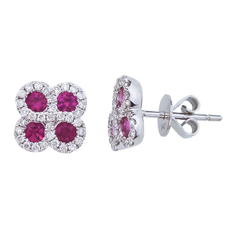 14k White Gold 0.60 Ct Ruby, 0.26 Ct Diamond Earring