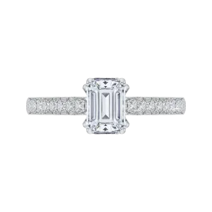 14K White Gold Emerald Cut Diamond Cathedral Style Engagement Ring