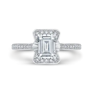 14K White Gold Emerald Cut Diamond Engagement Ring (Semi Mount)