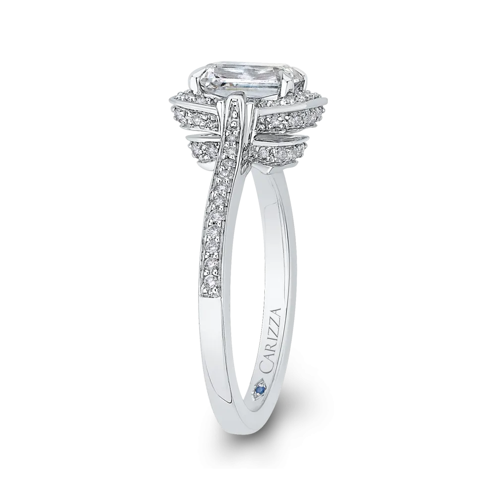 14K White Gold Emerald Cut Diamond Engagement Ring (Semi Mount)