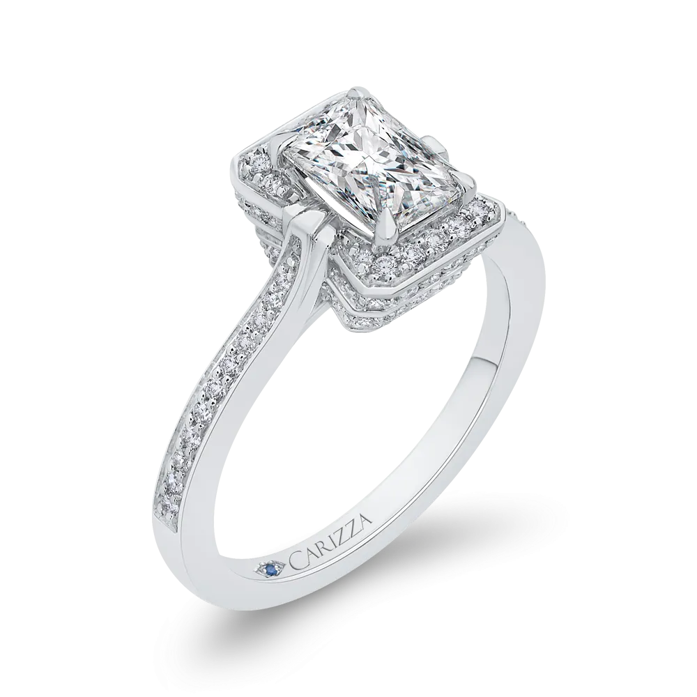 14K White Gold Emerald Cut Diamond Engagement Ring (Semi Mount)