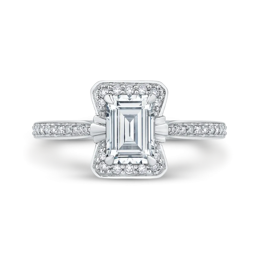 14K White Gold Emerald Cut Diamond Engagement Ring (Semi Mount)