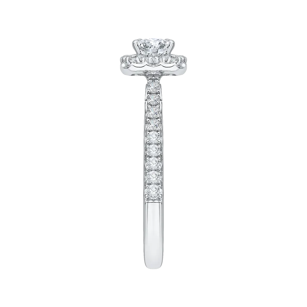 14K White Gold Emerald Cut Diamond Halo Engagement Ring