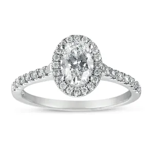 14K White Gold Oval and Diamond Halo Engagement Ring