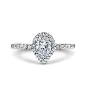 14K White Gold Pear Diamond Halo Engagement Ring