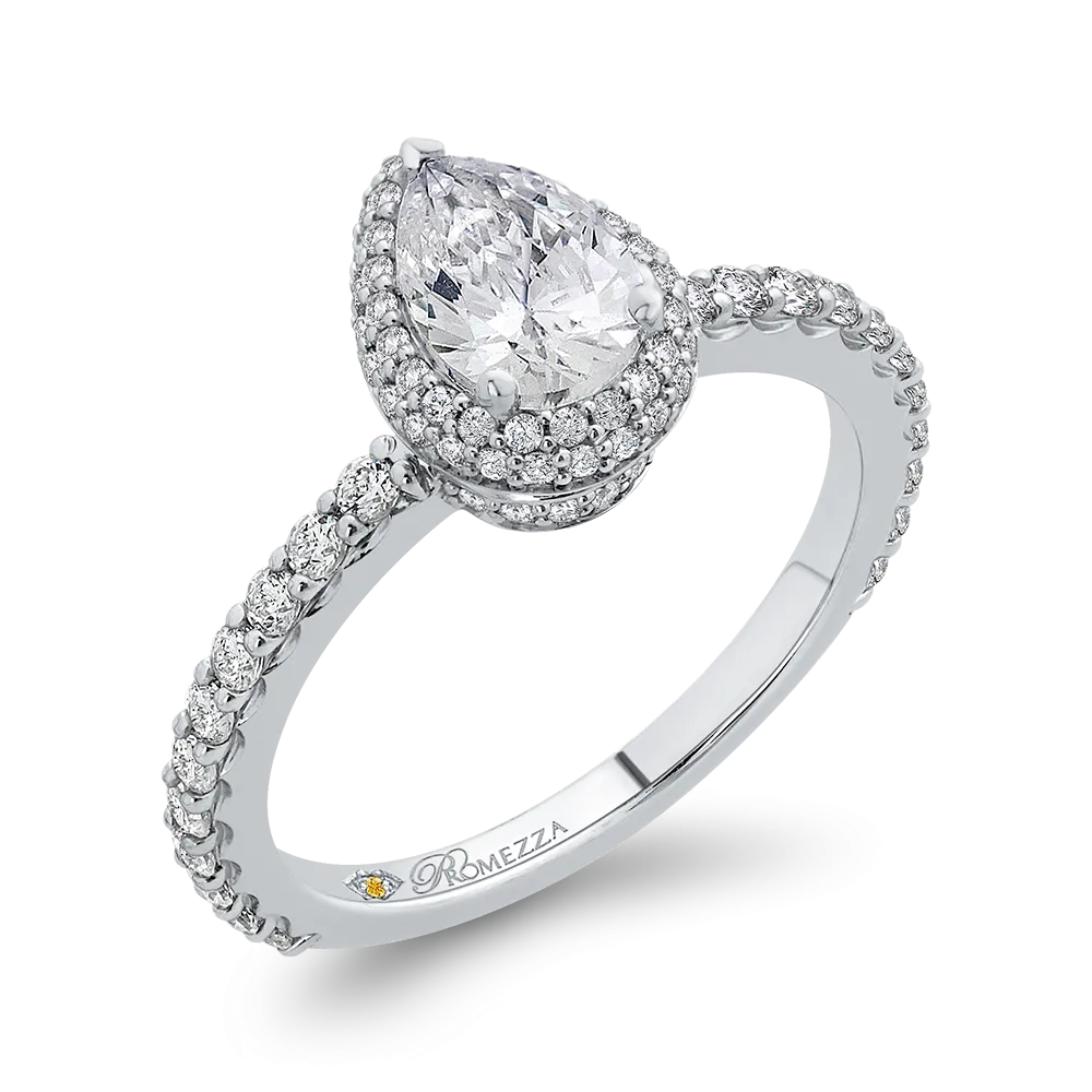 14K White Gold Pear Diamond Halo Engagement Ring