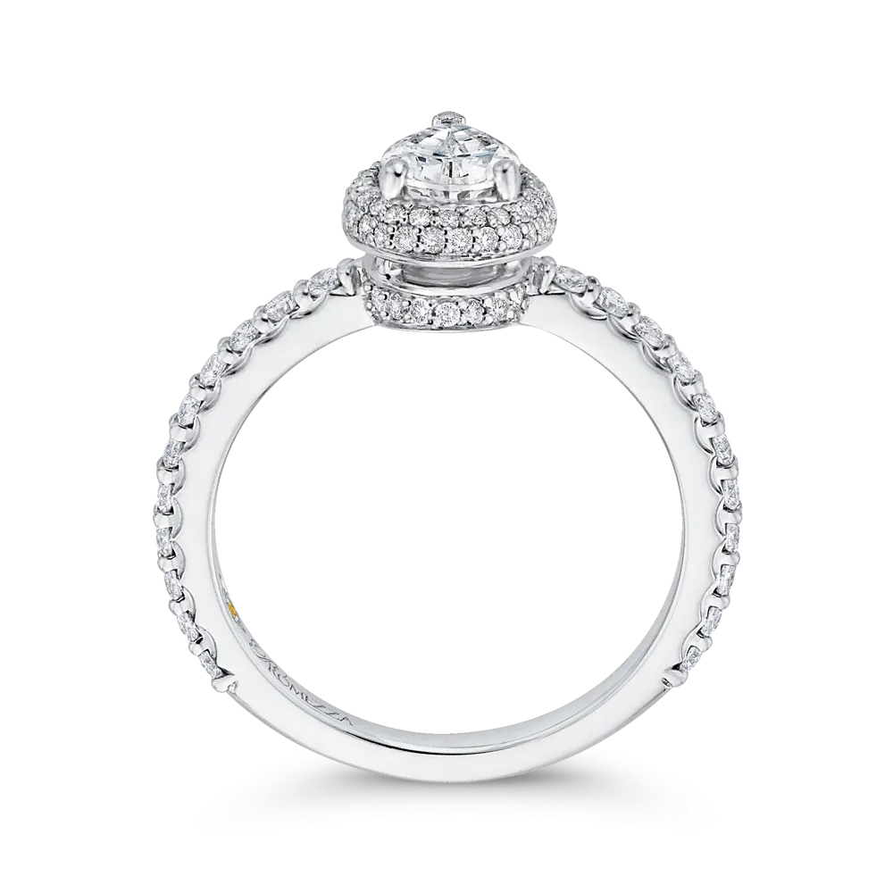 14K White Gold Pear Diamond Halo Engagement Ring