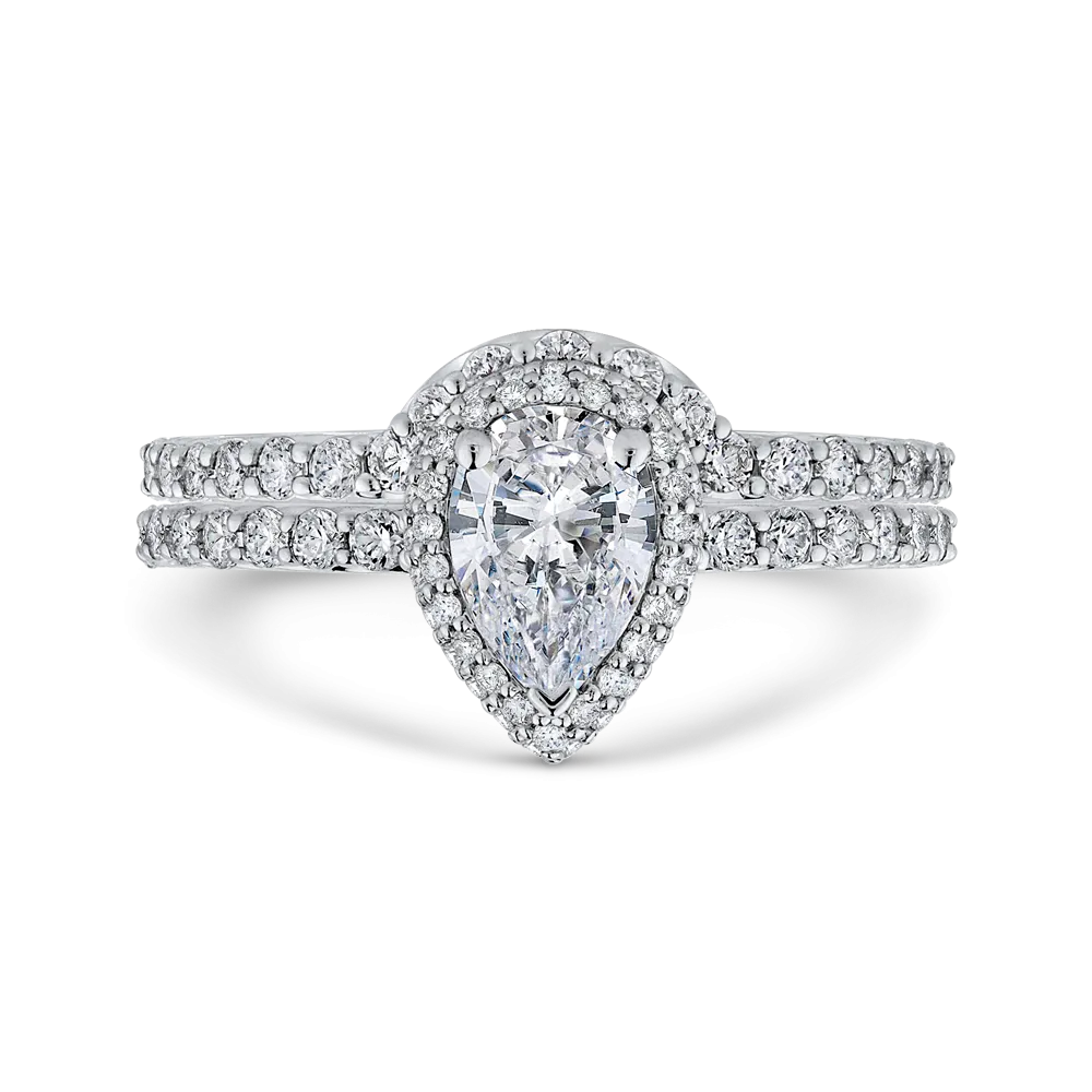 14K White Gold Pear Diamond Halo Engagement Ring