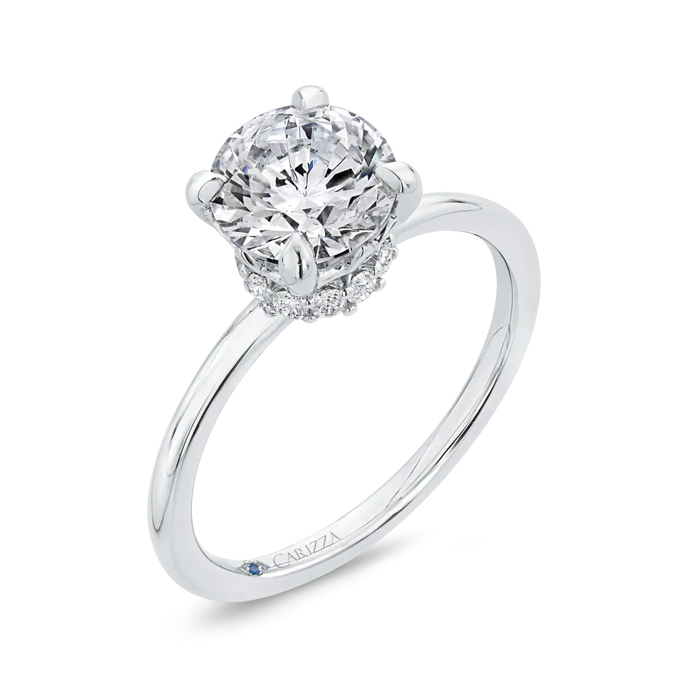 14K White Gold Round Cut Diamond Classic Engagement Ring (Semi-Mount)