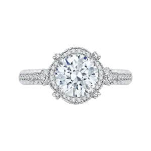 14K White Gold Round Cut Diamond Halo Engagement Ring (Semi Mount)