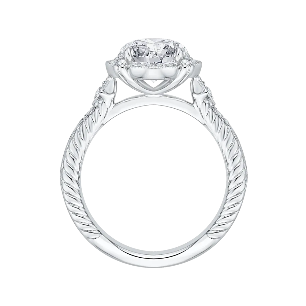 14K White Gold Round Cut Diamond Halo Engagement Ring (Semi Mount)