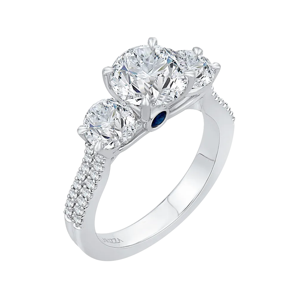 14K White Gold Round Cut Diamond Three Stone Cathedral Style Engagement Ring (Semi Mount)