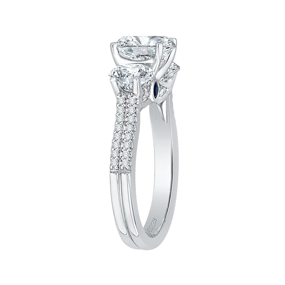 14K White Gold Round Cut Diamond Three Stone Cathedral Style Engagement Ring (Semi Mount)