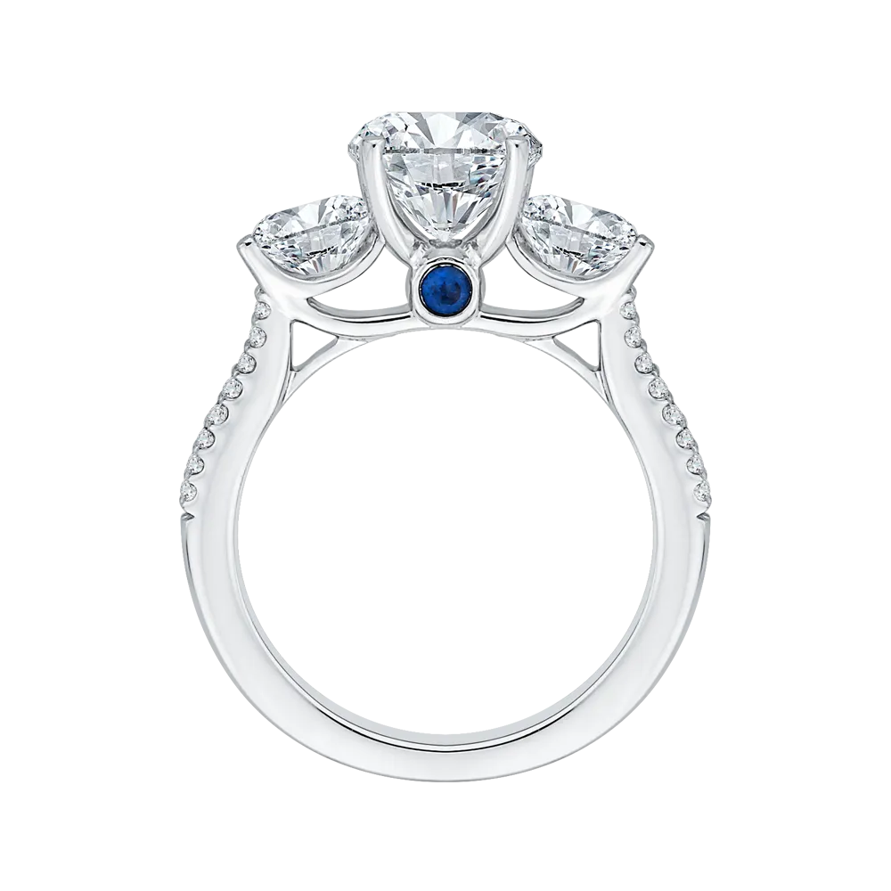 14K White Gold Round Cut Diamond Three Stone Cathedral Style Engagement Ring (Semi Mount)